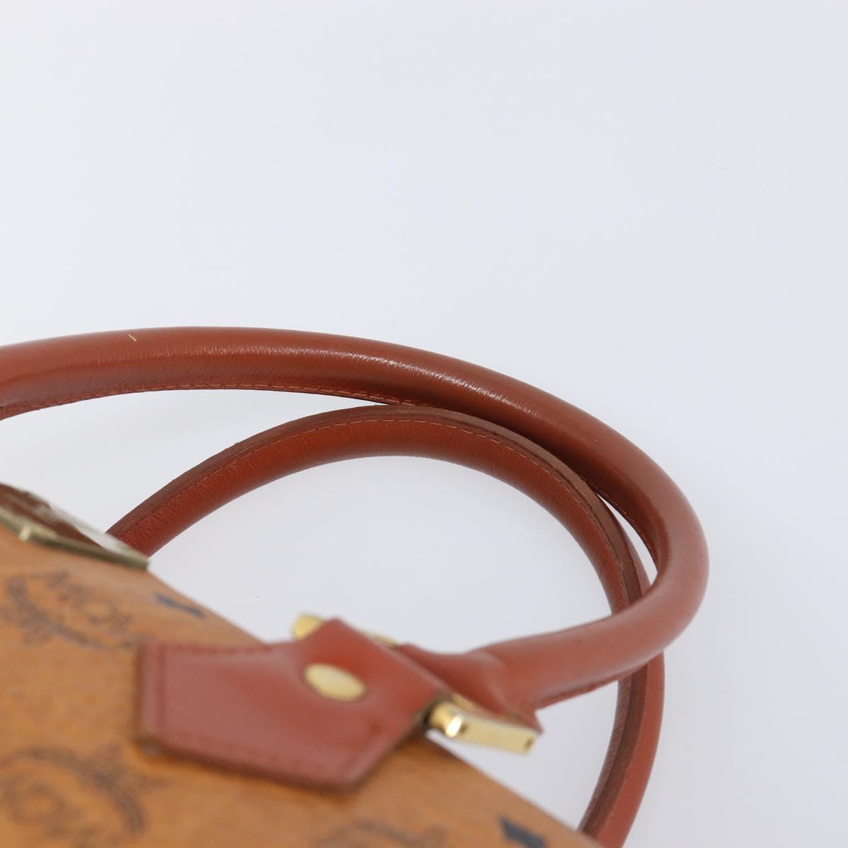 MCM Vicetos Logogram Mini Boston Bag PVC Leather Brown Gold Auth ki6815