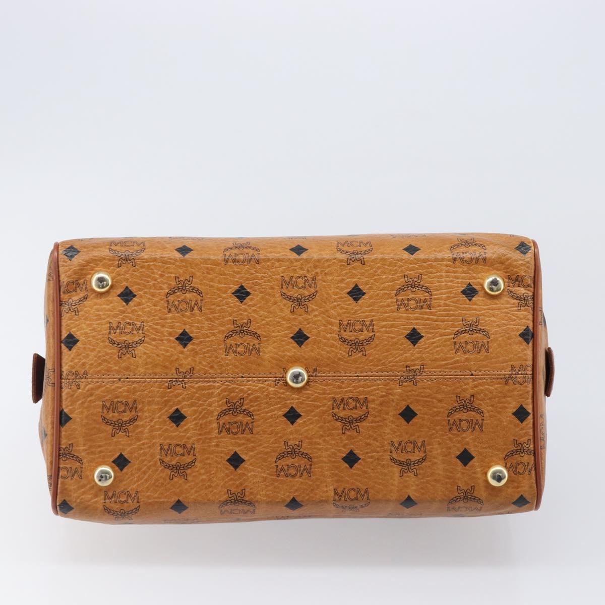 MCM Vicetos Logogram Mini Boston Bag PVC Leather Brown Gold Auth ki6815