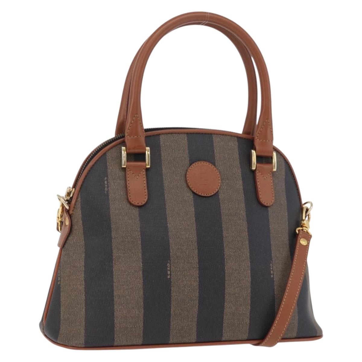 FENDI Pecan Canvas Hand Bag PVC 2way Black Brown Auth ki6816V