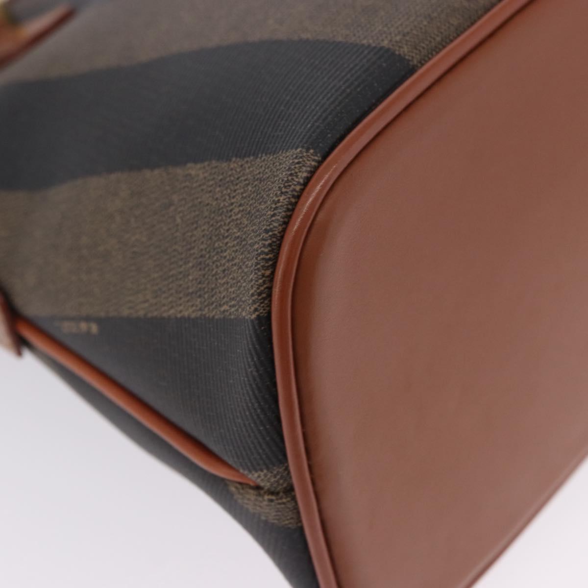 FENDI Pecan Canvas Hand Bag PVC 2way Black Brown Auth ki6816V
