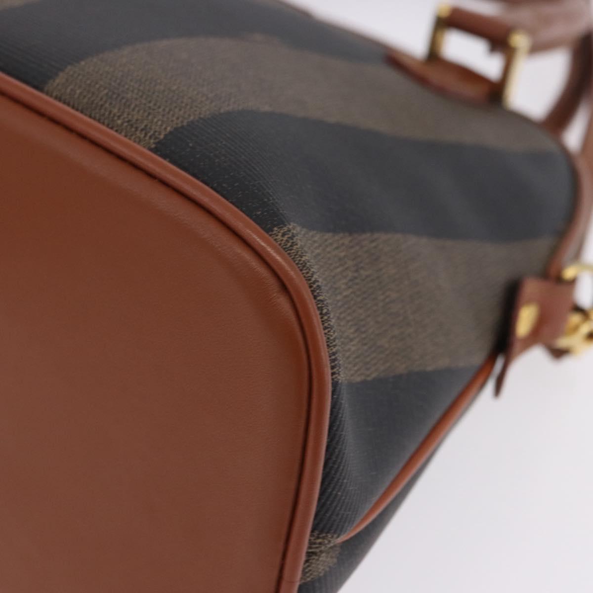FENDI Pecan Canvas Hand Bag PVC 2way Black Brown Auth ki6816V
