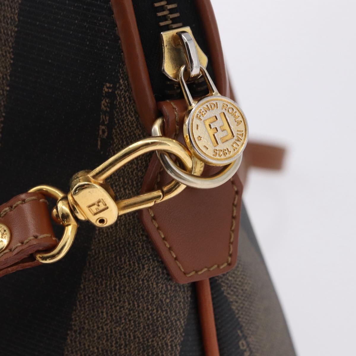 FENDI Pecan Canvas Hand Bag PVC 2way Black Brown Auth ki6816V