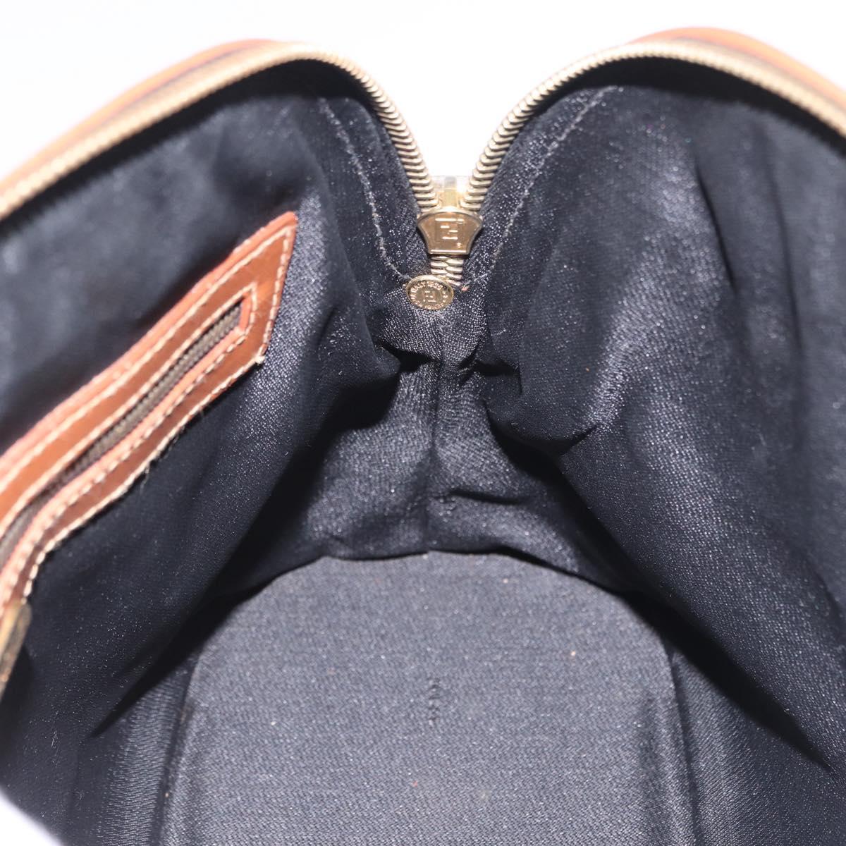 FENDI Pecan Canvas Hand Bag PVC 2way Black Brown Auth ki6816V