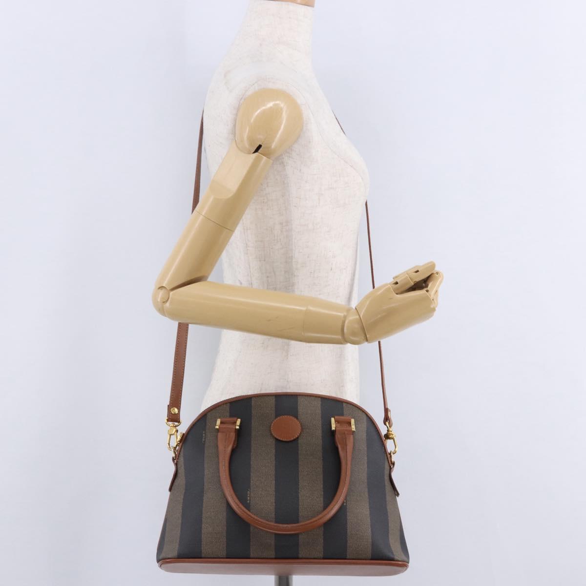 FENDI Pecan Canvas Hand Bag PVC 2way Black Brown Auth ki6816V