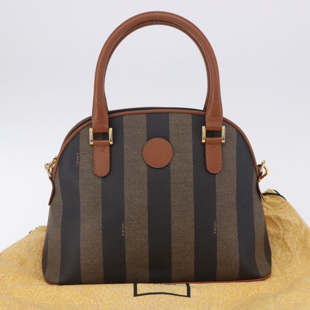 FENDI Pecan Canvas Hand Bag PVC 2way Black Brown Auth ki6816V