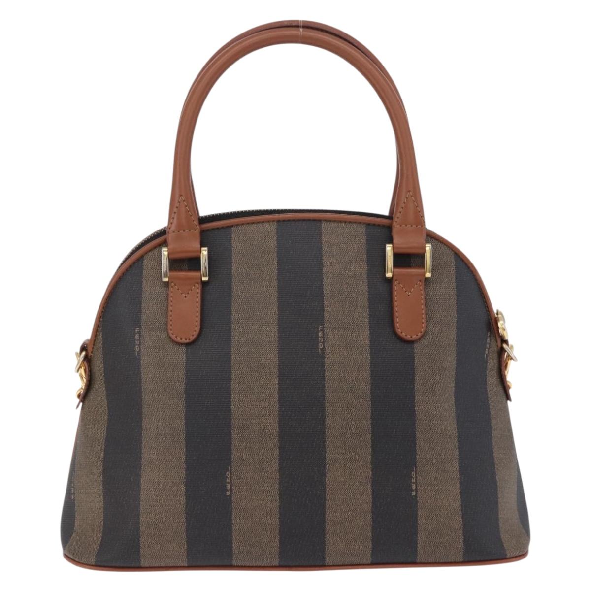 FENDI Pecan Canvas Hand Bag PVC 2way Black Brown Auth ki6816V