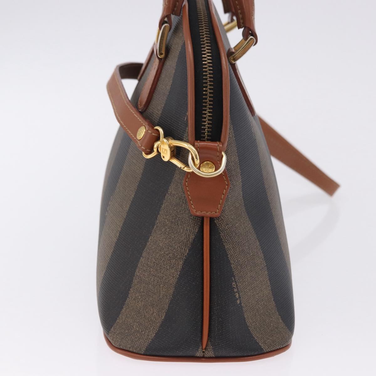 FENDI Pecan Canvas Hand Bag PVC 2way Black Brown Auth ki6816V