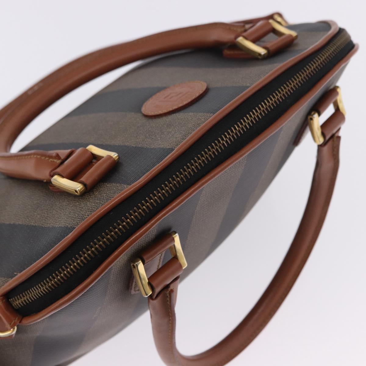 FENDI Pecan Canvas Hand Bag PVC 2way Black Brown Auth ki6816V