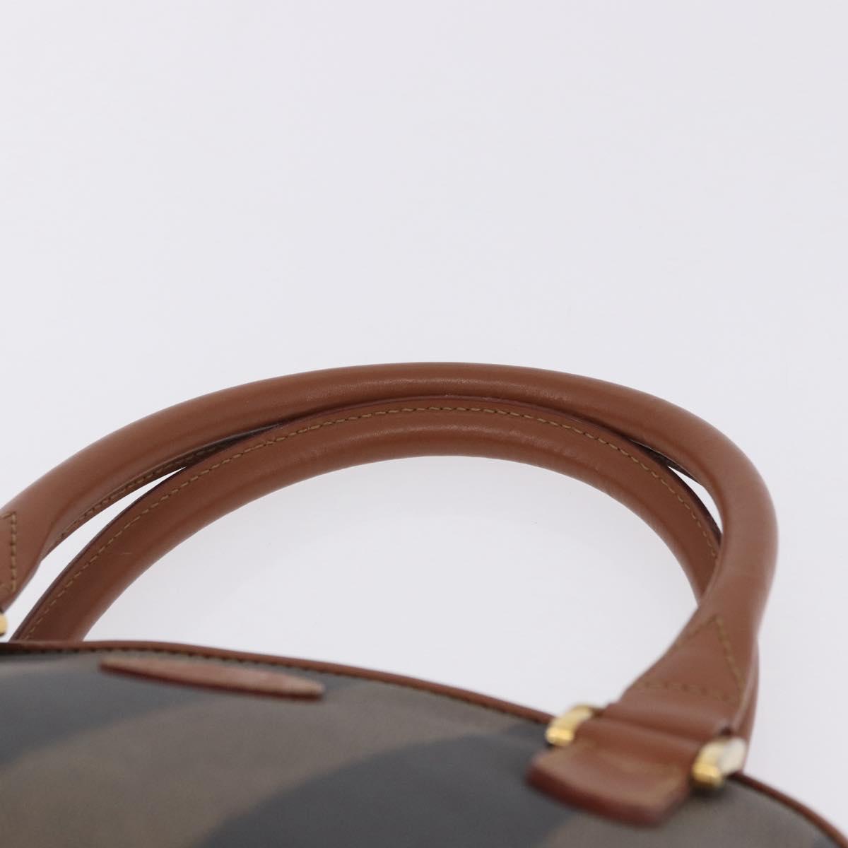 FENDI Pecan Canvas Hand Bag PVC 2way Black Brown Auth ki6816V