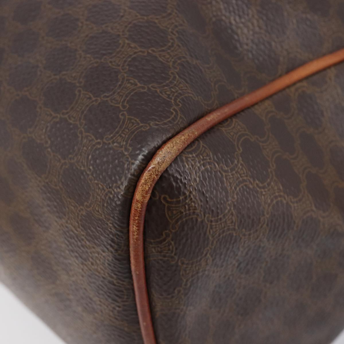 CELINE Macadam Canvas Mini Boston Bag PVC Leather Brown Gold Auth ki6818
