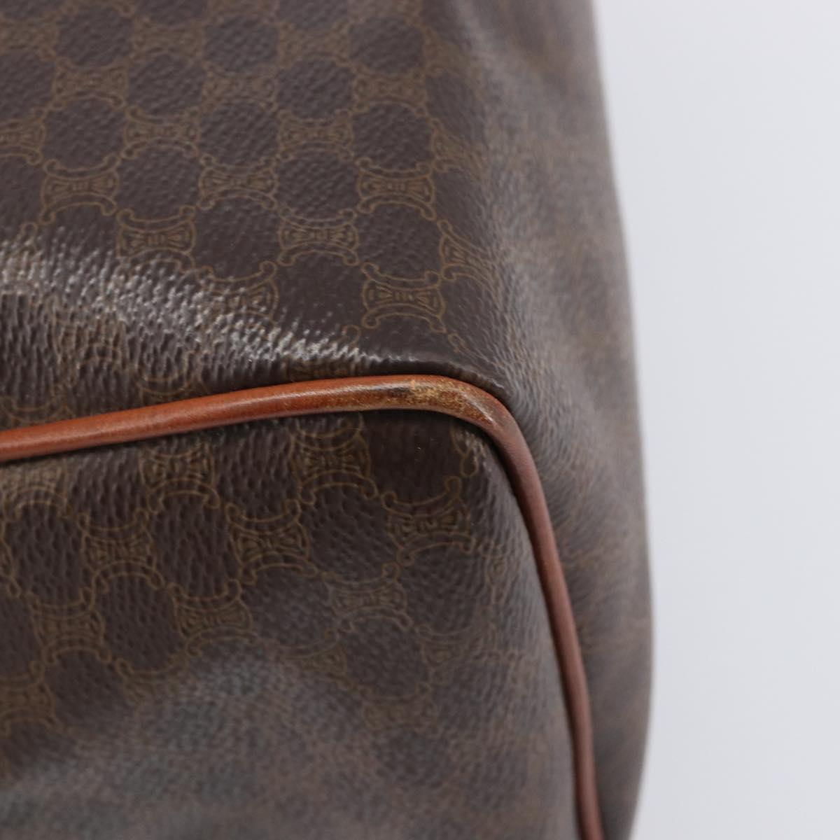 CELINE Macadam Canvas Mini Boston Bag PVC Leather Brown Gold Auth ki6818