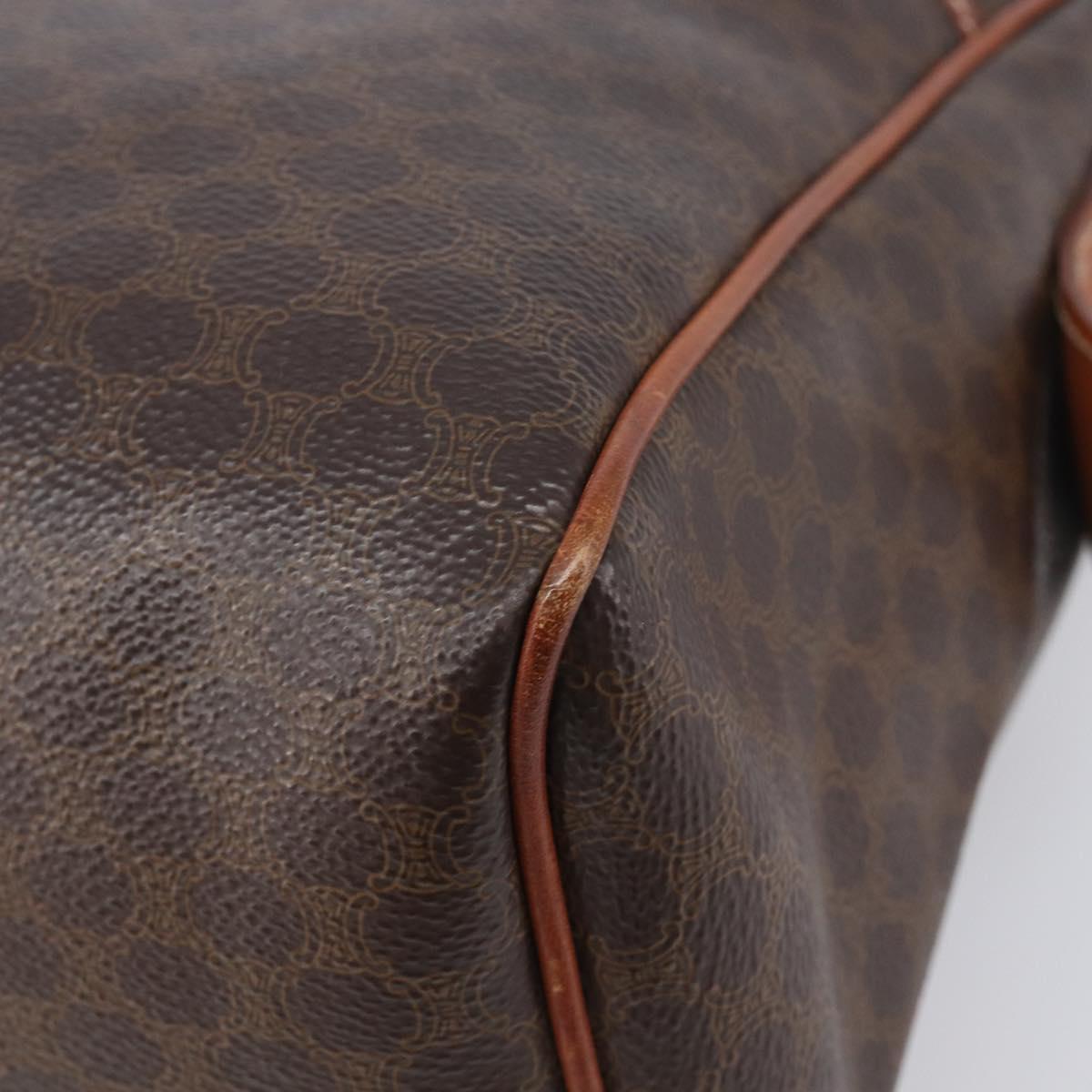 CELINE Macadam Canvas Mini Boston Bag PVC Leather Brown Gold Auth ki6818