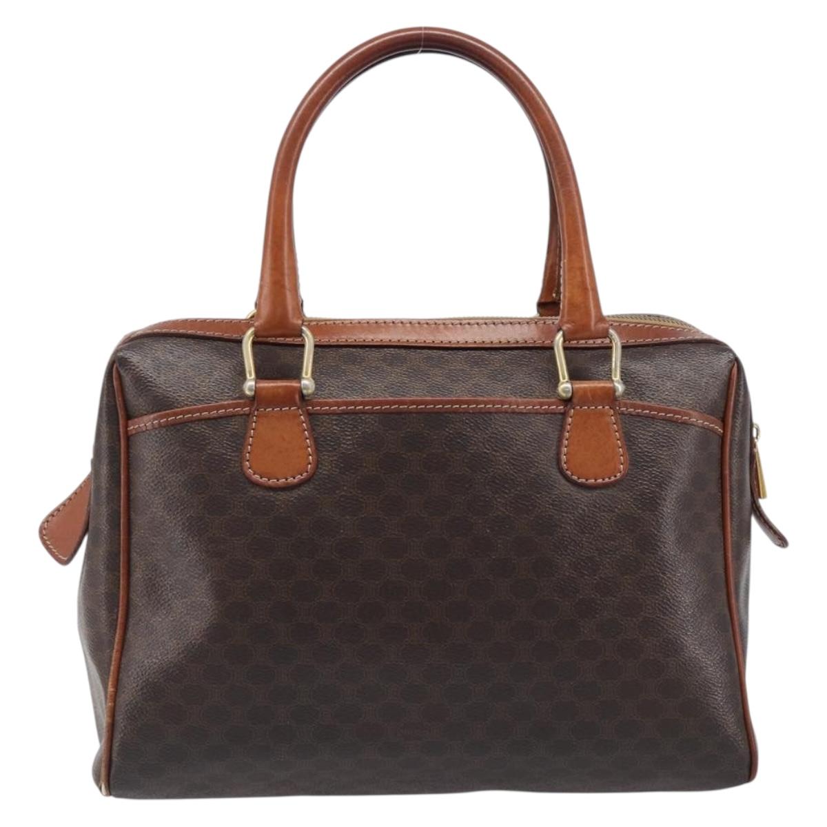 CELINE Macadam Canvas Mini Boston Bag PVC Leather Brown Gold Auth ki6818
