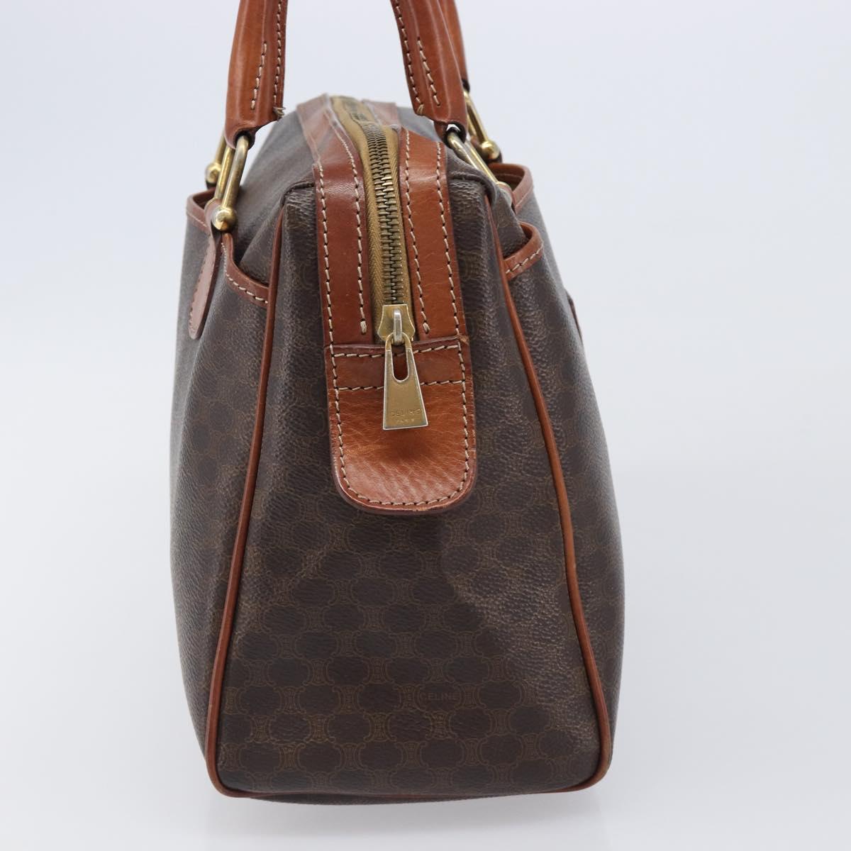 CELINE Macadam Canvas Mini Boston Bag PVC Leather Brown Gold Auth ki6818