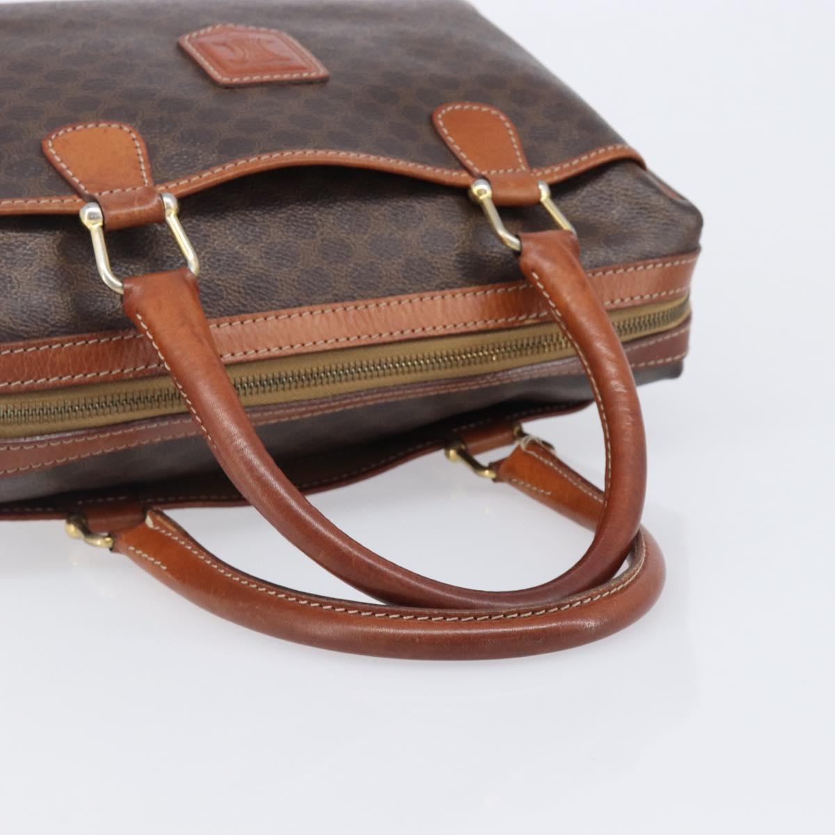 CELINE Macadam Canvas Mini Boston Bag PVC Leather Brown Gold Auth ki6818
