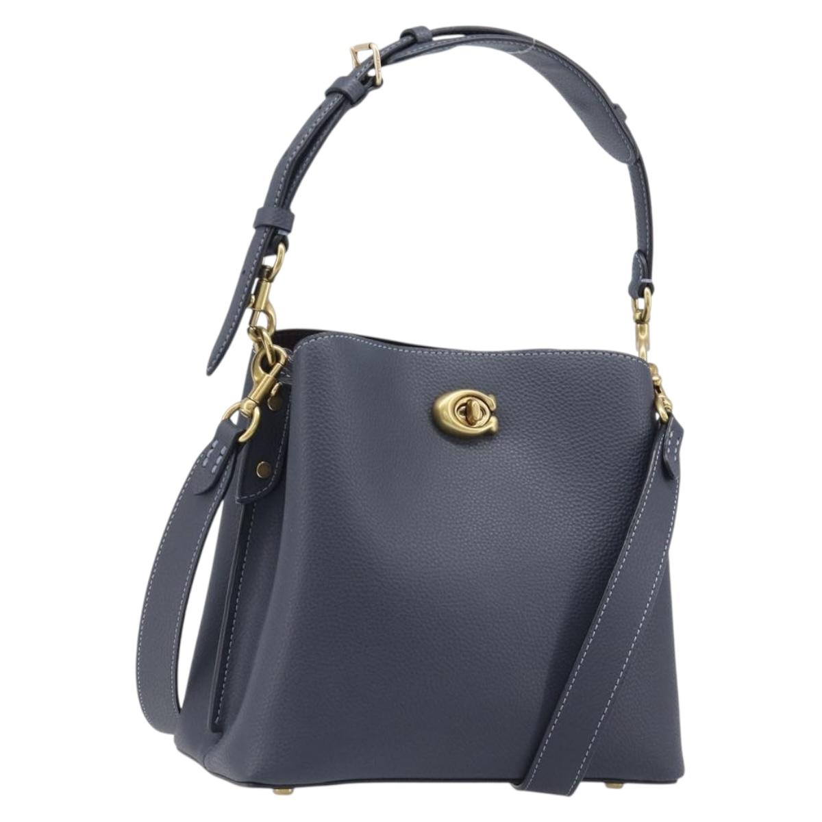 Coach Shoulder Bag Leather 2way Navy Gold Auth ki6820A