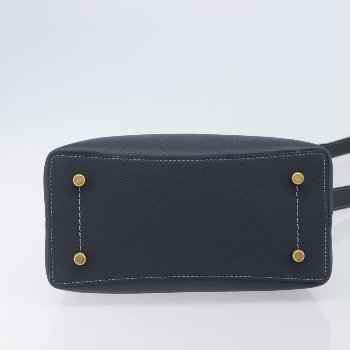 Coach Shoulder Bag Leather 2way Navy Gold Auth ki6820A