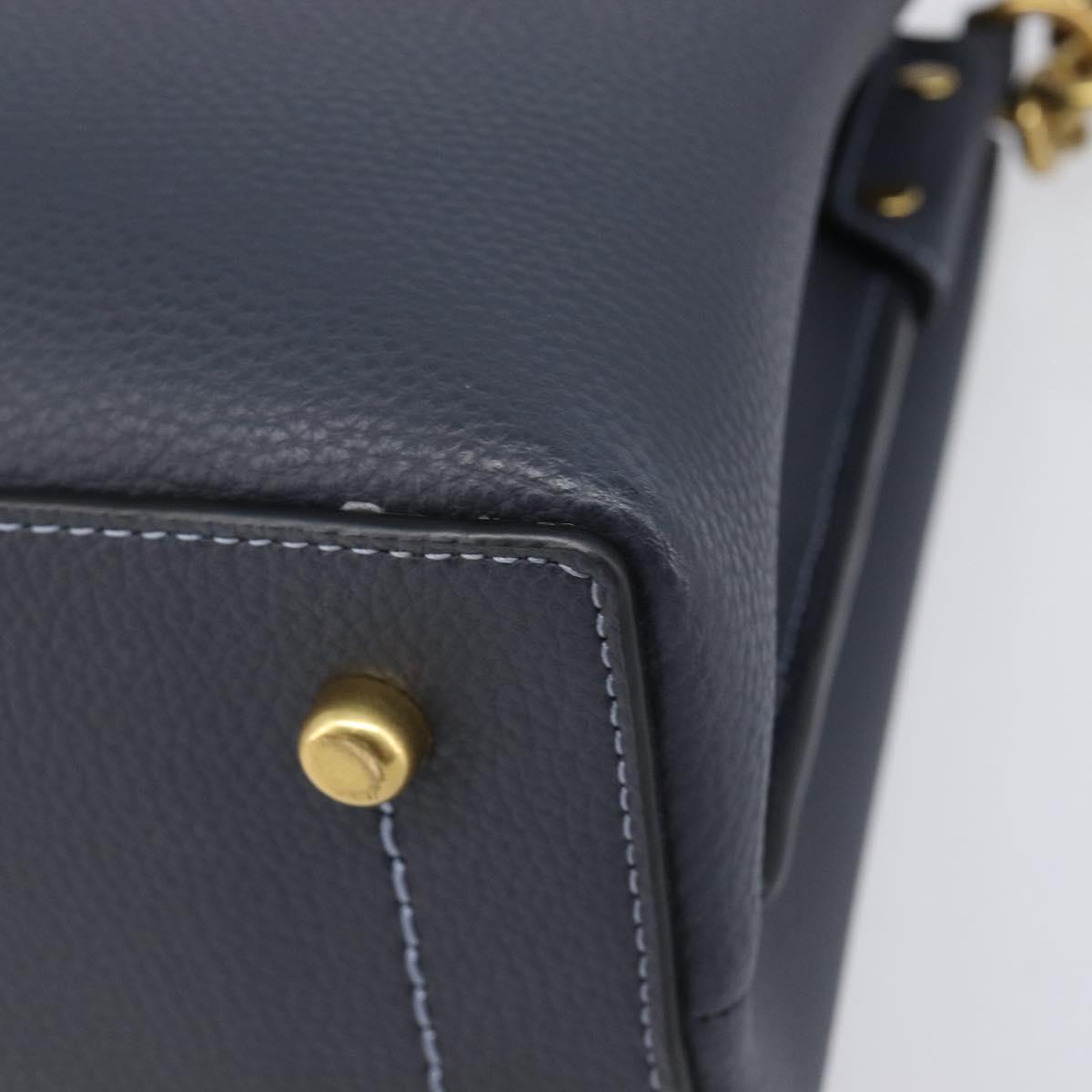 Coach Shoulder Bag Leather 2way Navy Gold Auth ki6820A