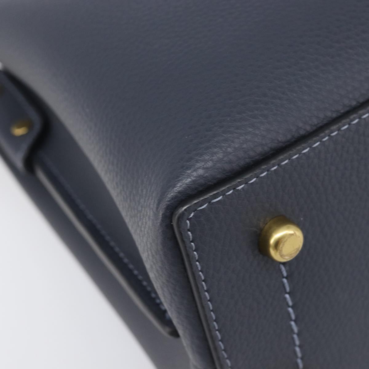 Coach Shoulder Bag Leather 2way Navy Gold Auth ki6820A
