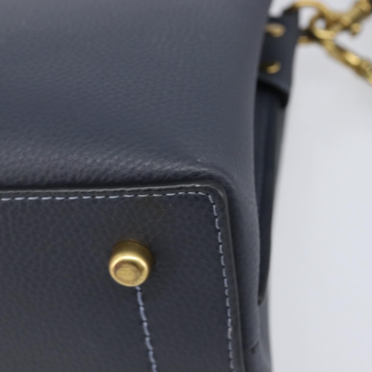 Coach Shoulder Bag Leather 2way Navy Gold Auth ki6820A