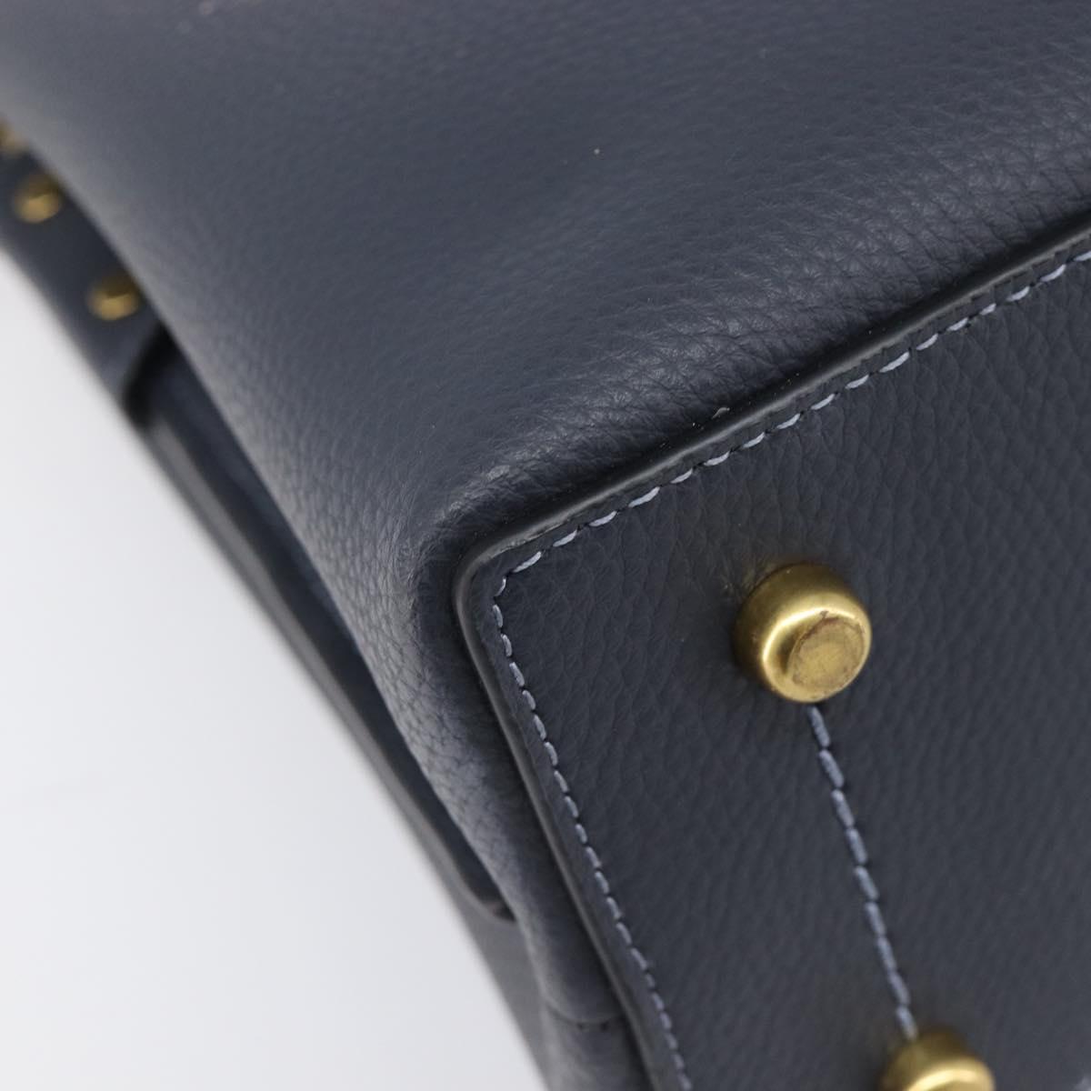 Coach Shoulder Bag Leather 2way Navy Gold Auth ki6820A