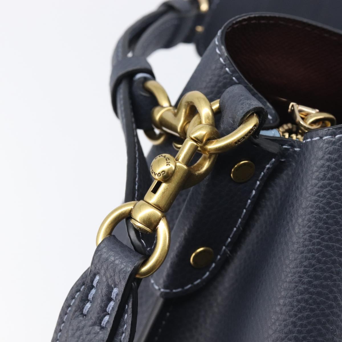 Coach Shoulder Bag Leather 2way Navy Gold Auth ki6820A