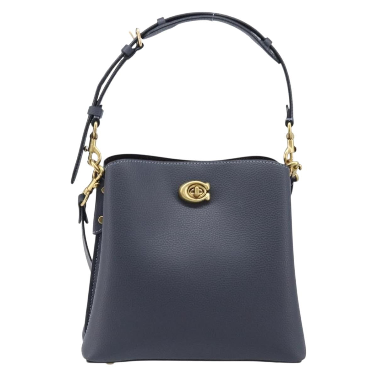 Coach Shoulder Bag Leather 2way Navy Gold Auth ki6820A