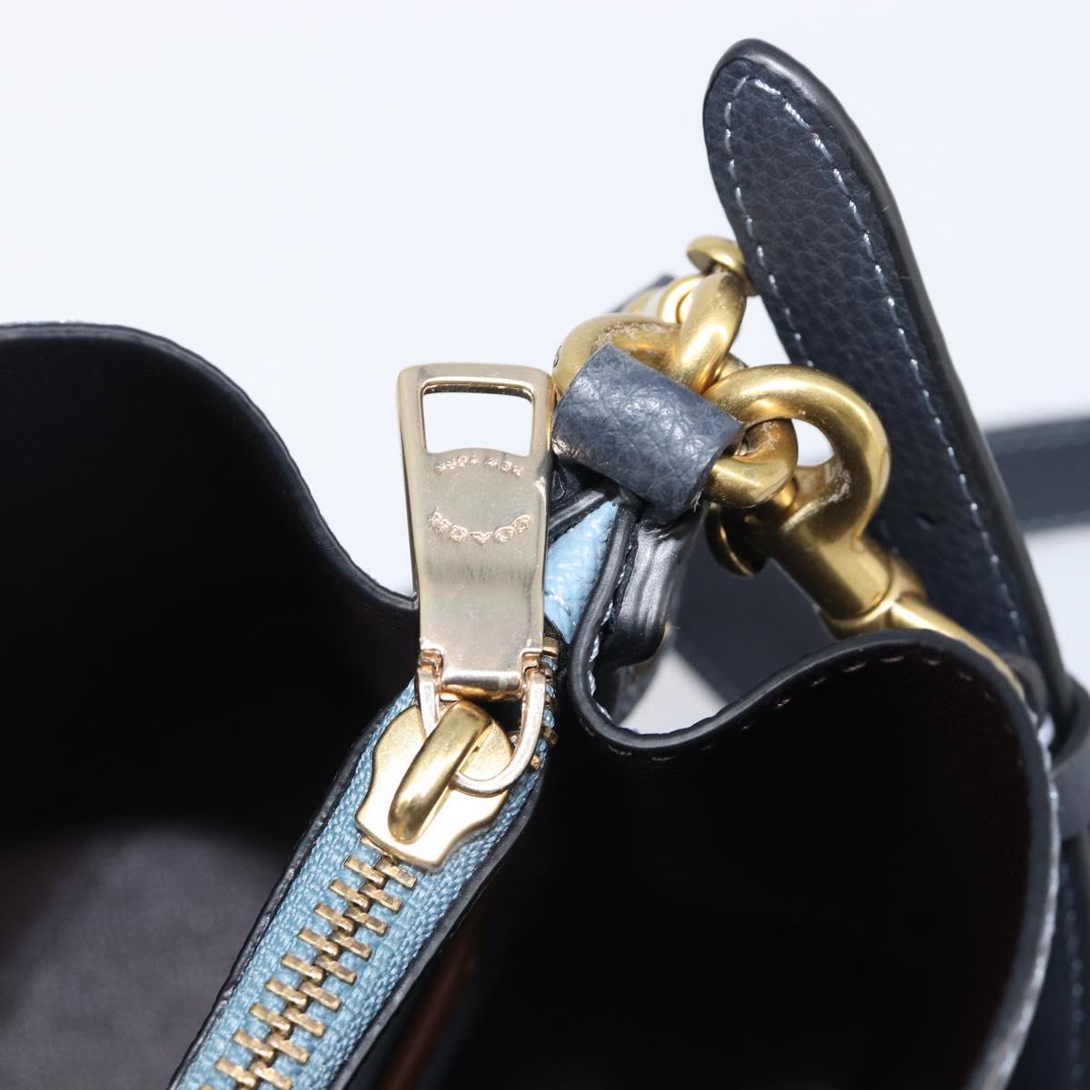 Coach Shoulder Bag Leather 2way Navy Gold Auth ki6820A