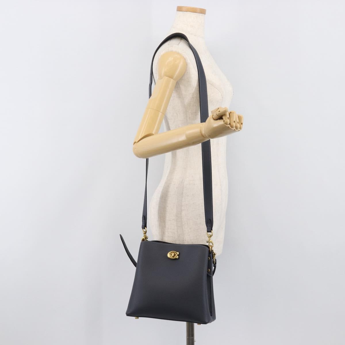 Coach Shoulder Bag Leather 2way Navy Gold Auth ki6820A