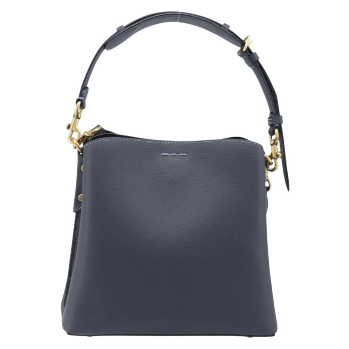 Coach Shoulder Bag Leather 2way Navy Gold Auth ki6820A