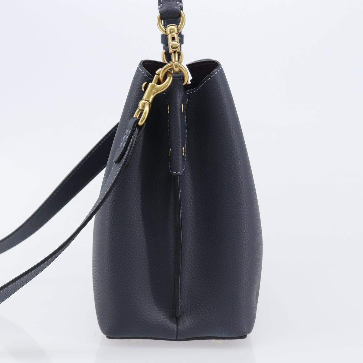 Coach Shoulder Bag Leather 2way Navy Gold Auth ki6820A