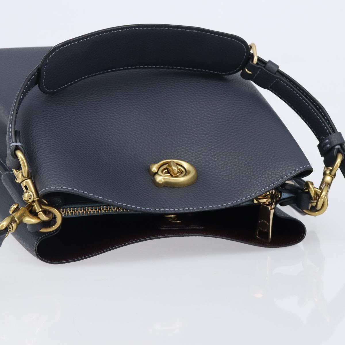 Coach Shoulder Bag Leather 2way Navy Gold Auth ki6820A