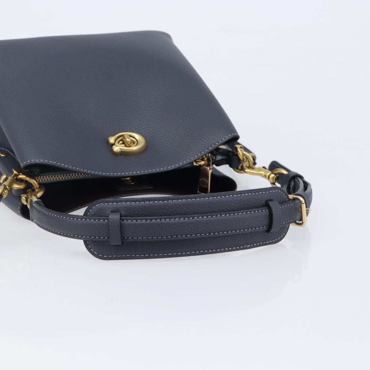Coach Shoulder Bag Leather 2way Navy Gold Auth ki6820A