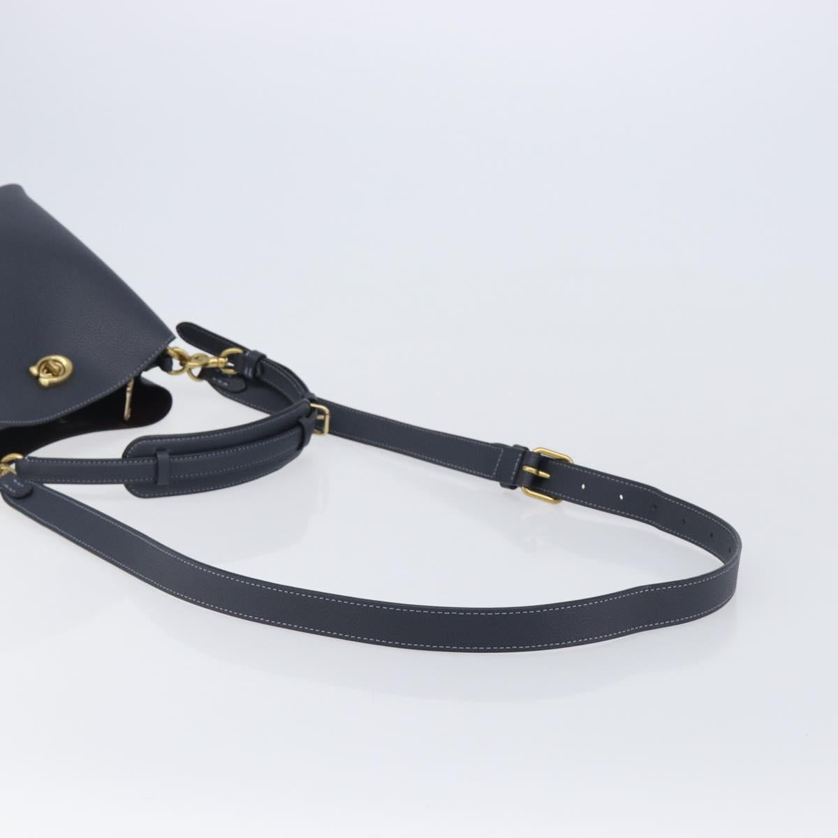 Coach Shoulder Bag Leather 2way Navy Gold Auth ki6820A