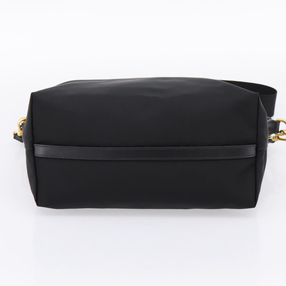 PRADA Hand Bag Nylon Leather 2way Black Gold Auth ki6822V
