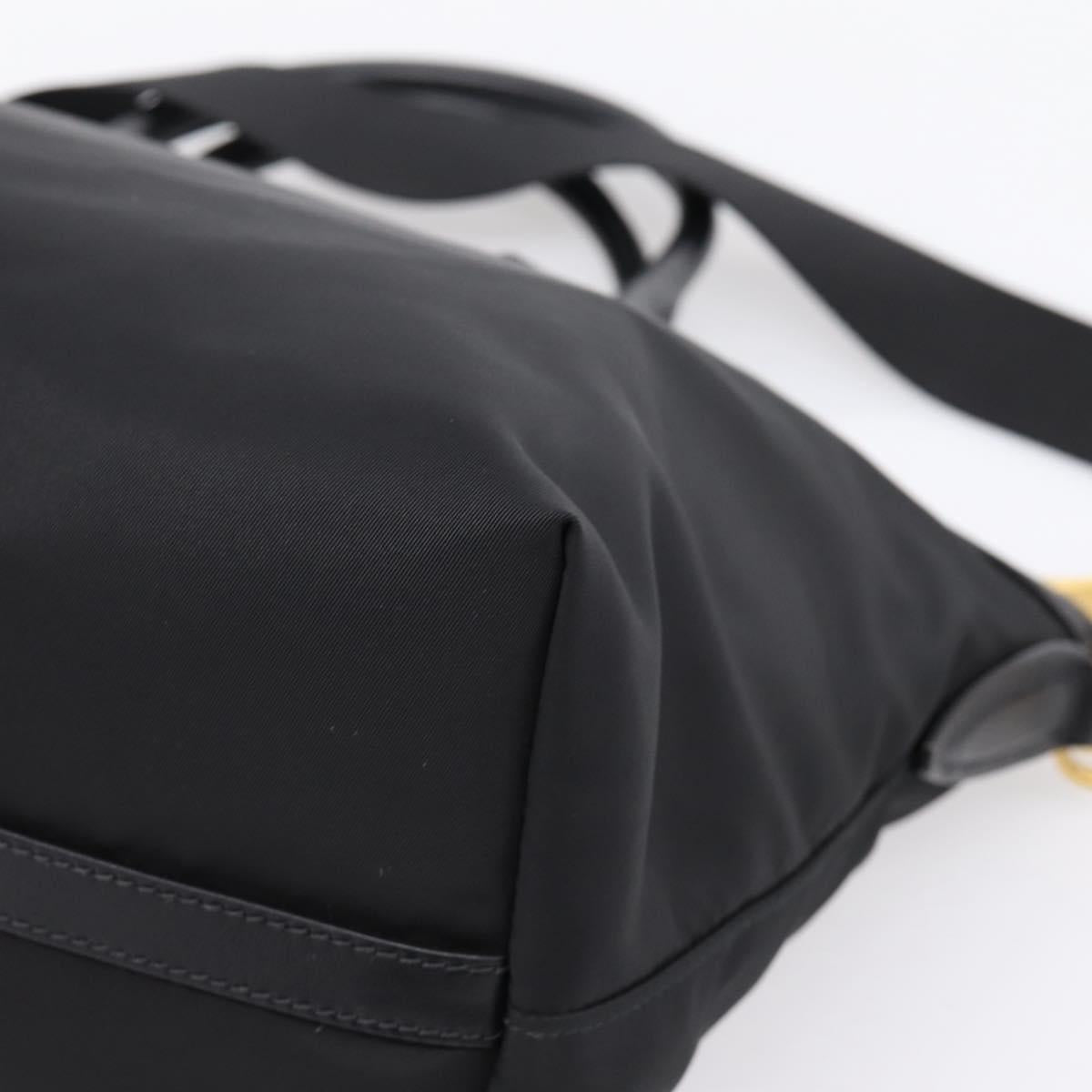 PRADA Hand Bag Nylon Leather 2way Black Gold Auth ki6822V