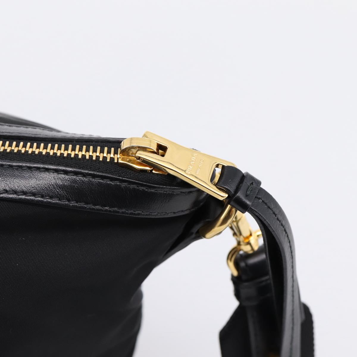 PRADA Hand Bag Nylon Leather 2way Black Gold Auth ki6822V