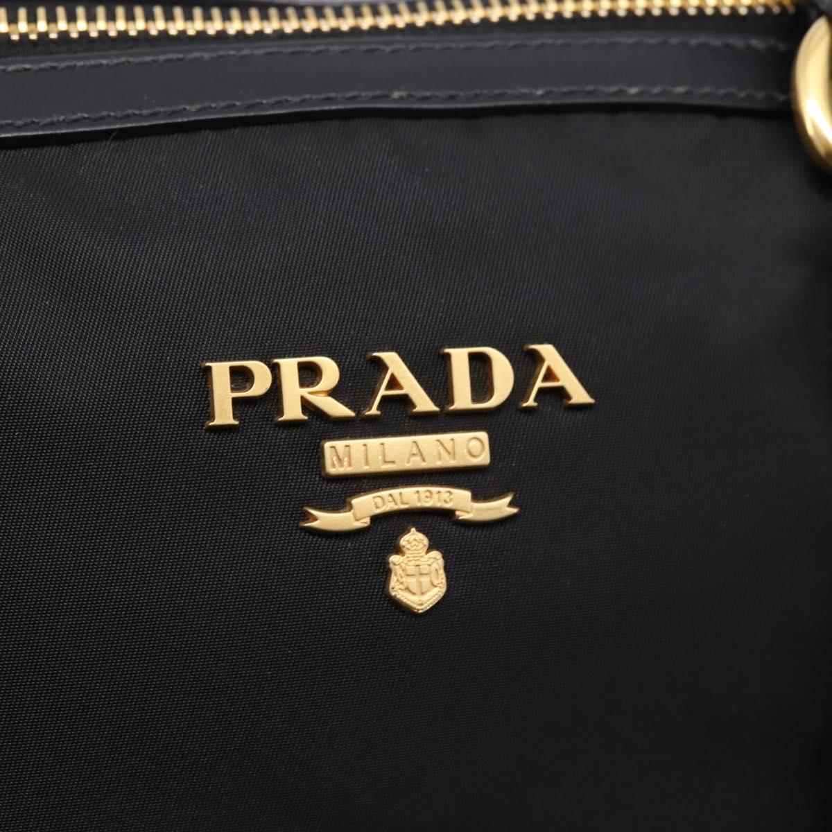 PRADA Hand Bag Nylon Leather 2way Black Gold Auth ki6822V