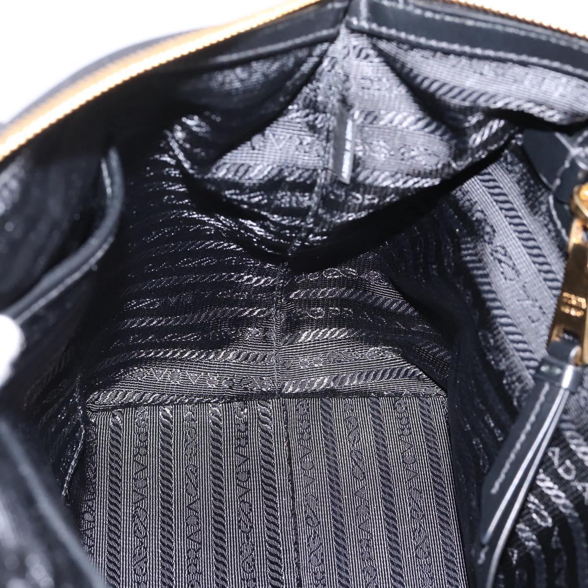 PRADA Hand Bag Nylon Leather 2way Black Gold Auth ki6822V