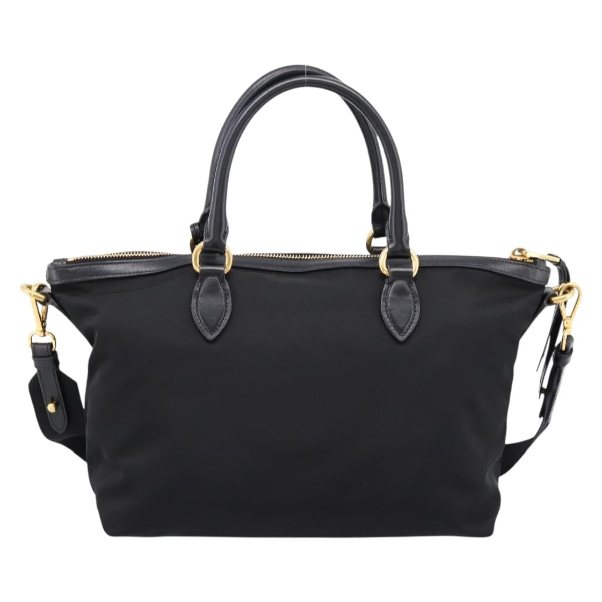 PRADA Hand Bag Nylon Leather 2way Black Gold Auth ki6822V