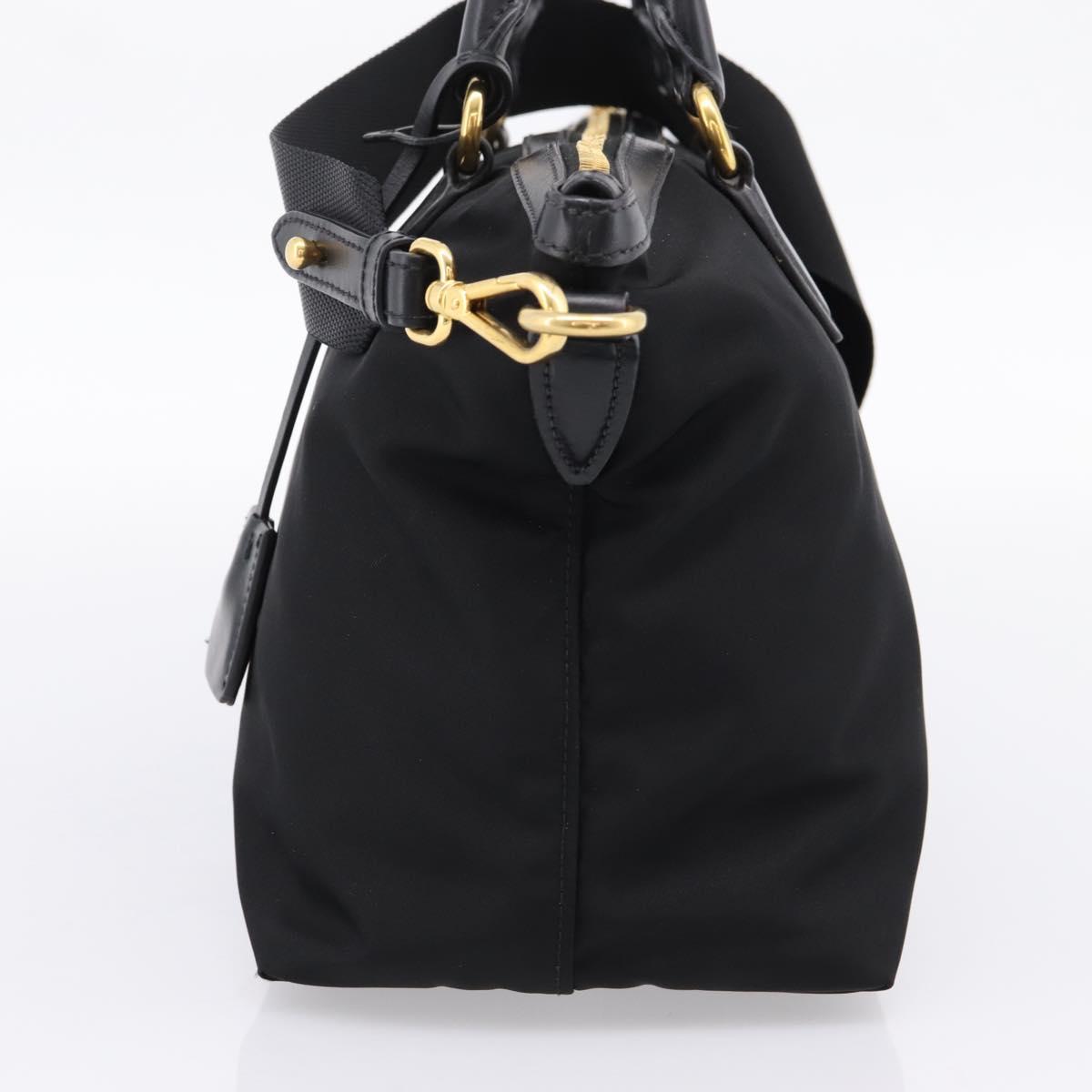 PRADA Hand Bag Nylon Leather 2way Black Gold Auth ki6822V