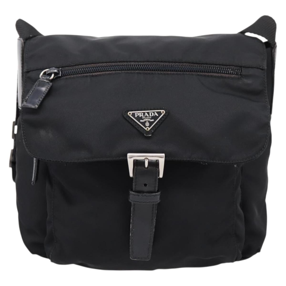 PRADA Shoulder Bag Nylon Black Silver Auth ki6826