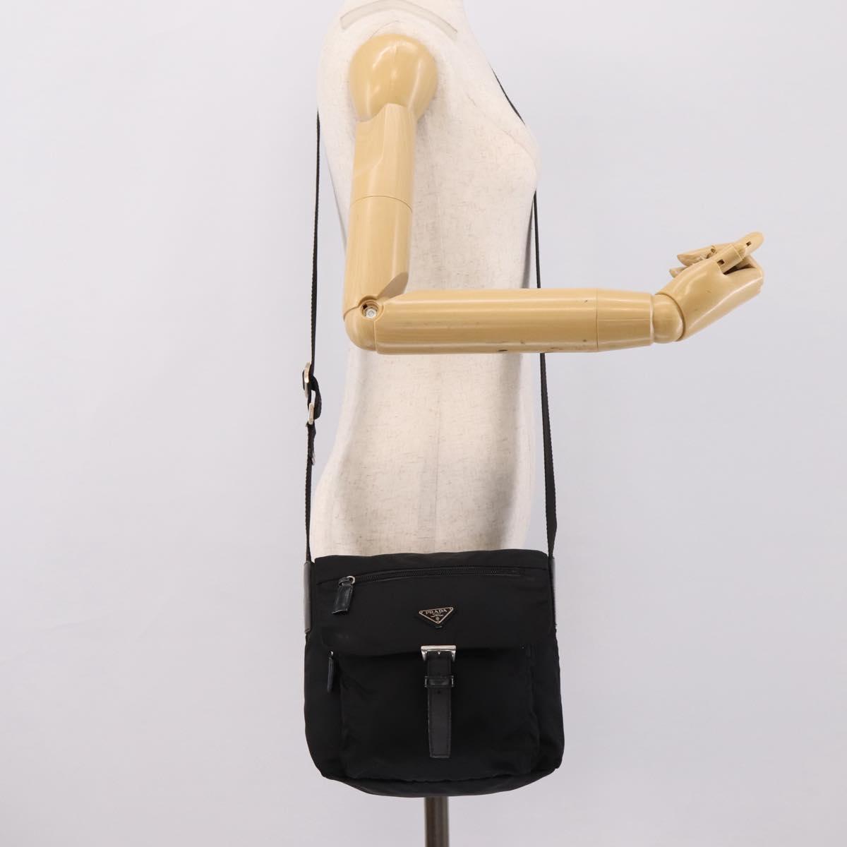 PRADA Shoulder Bag Nylon Black Silver Auth ki6826