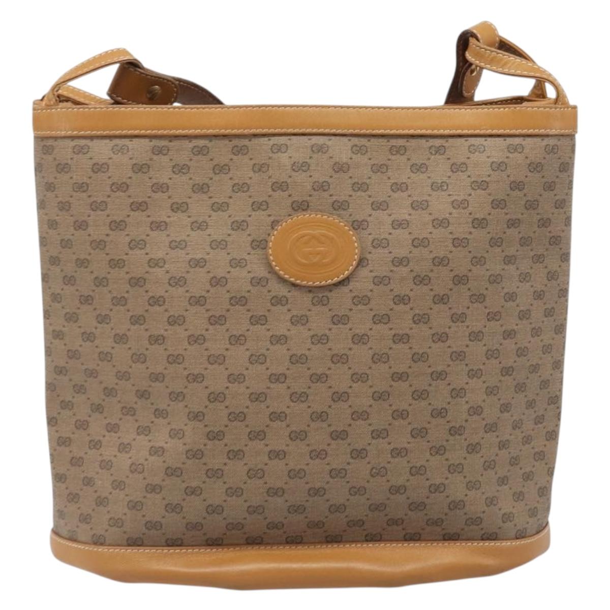 GUCCI Micro GG Supreme Shoulder Bag PVC Beige Gold Auth ki6827