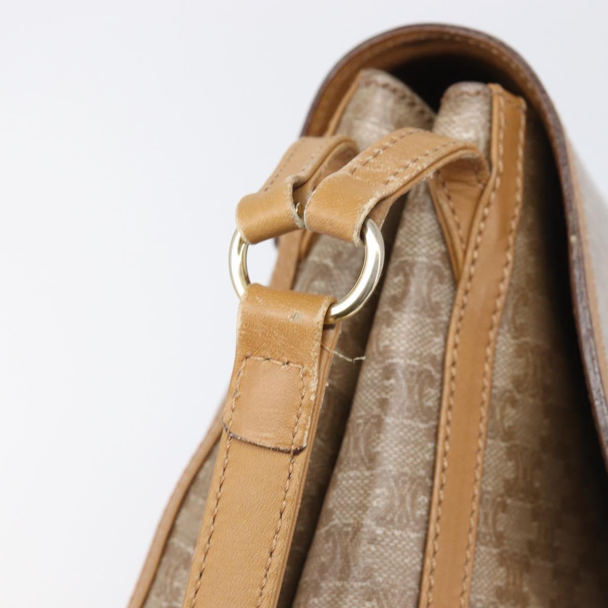 CELINE Macadam Canvas Shoulder Bag PVC Beige Gold Auth ki6828