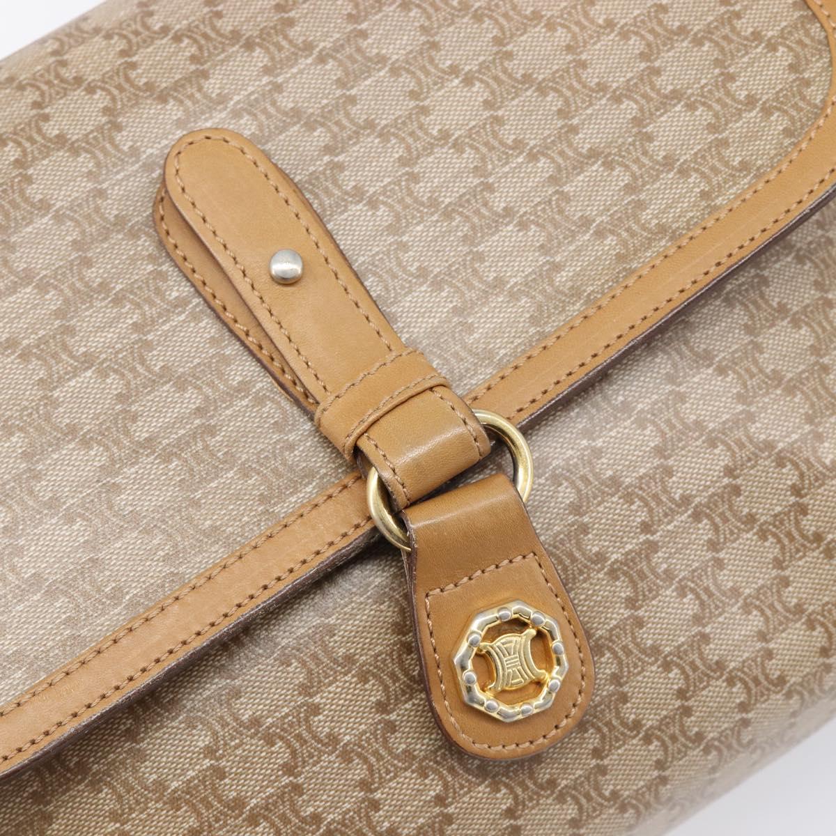CELINE Macadam Canvas Shoulder Bag PVC Beige Gold Auth ki6828
