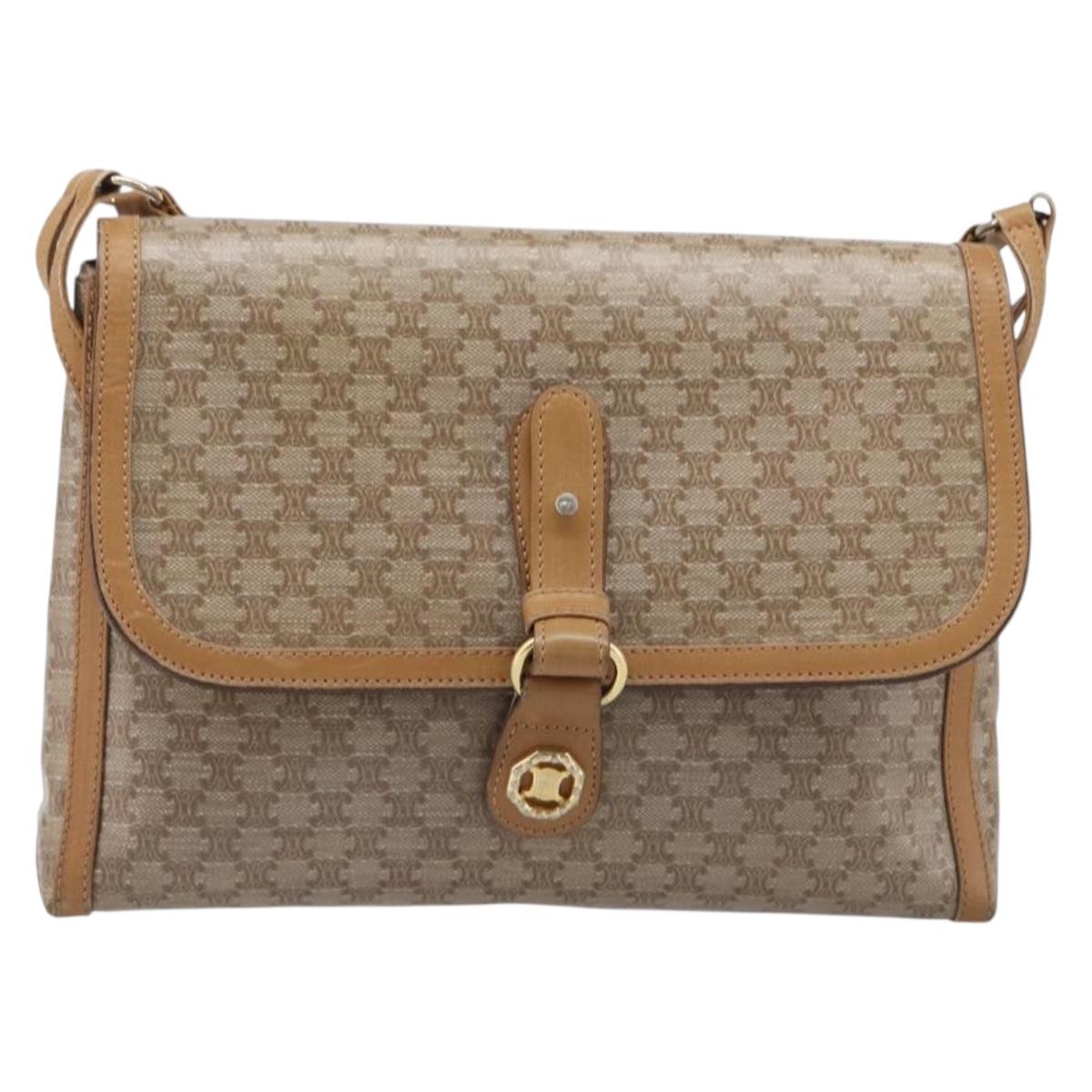 CELINE Macadam Canvas Shoulder Bag PVC Beige Gold Auth ki6828