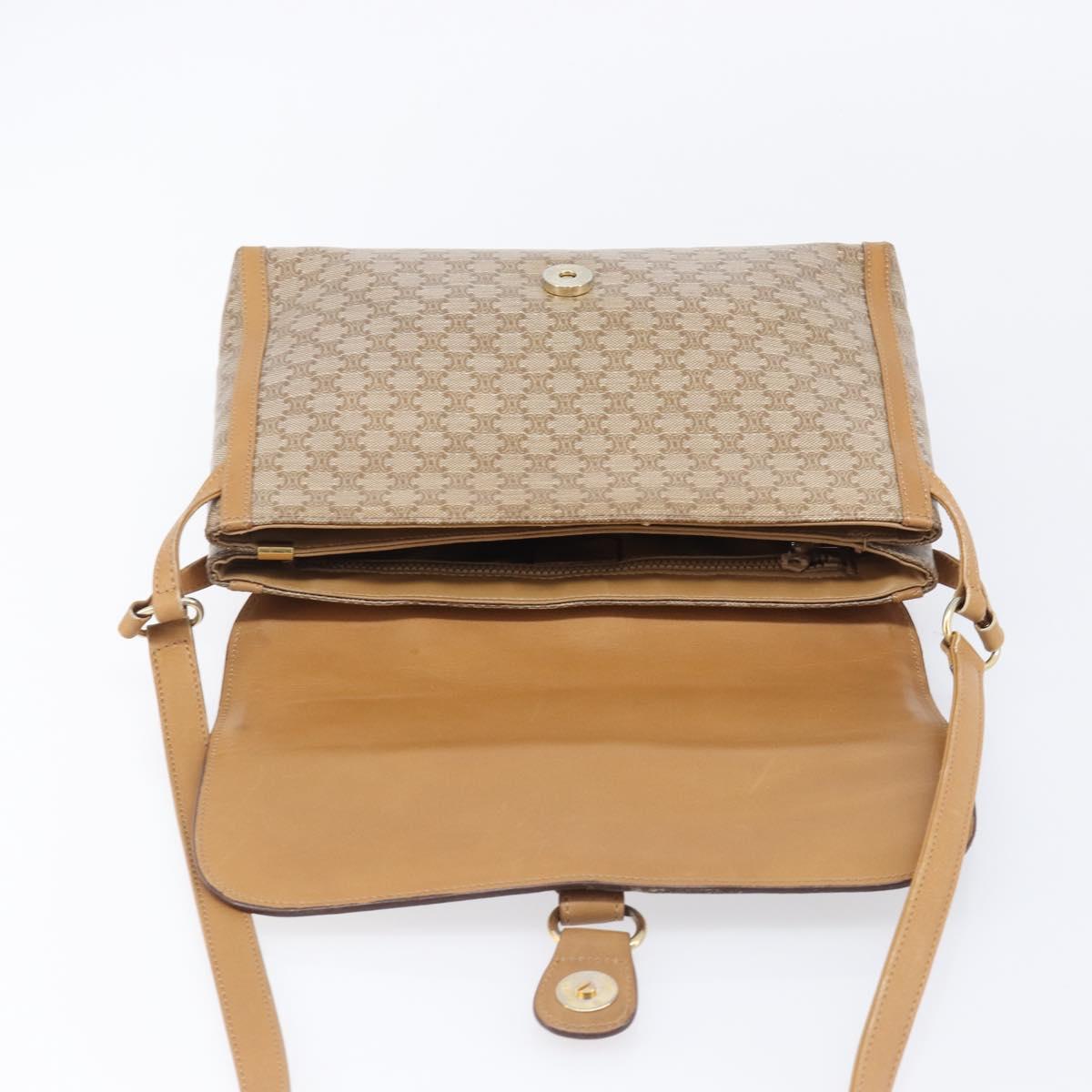 CELINE Macadam Canvas Shoulder Bag PVC Beige Gold Auth ki6828