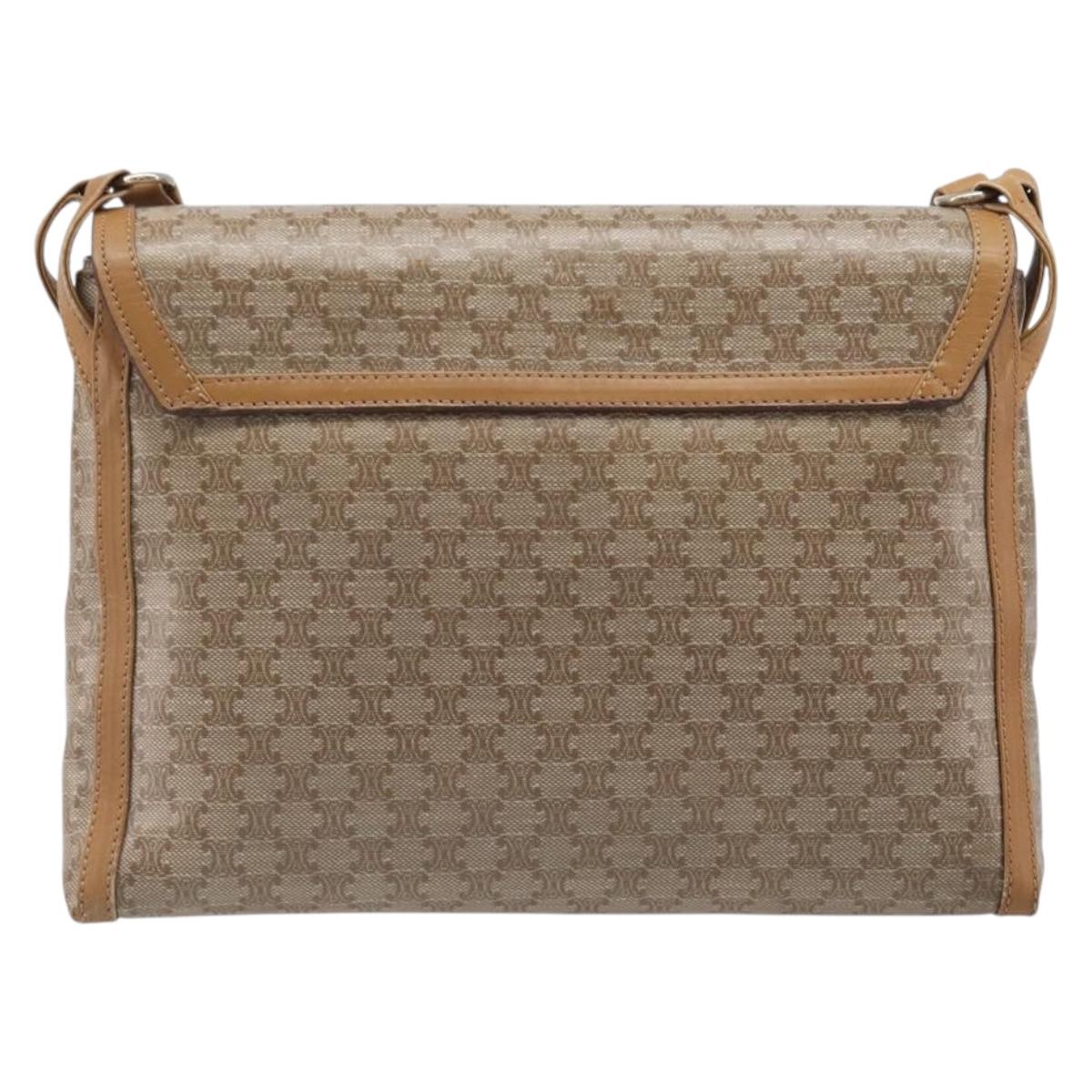 CELINE Macadam Canvas Shoulder Bag PVC Beige Gold Auth ki6828
