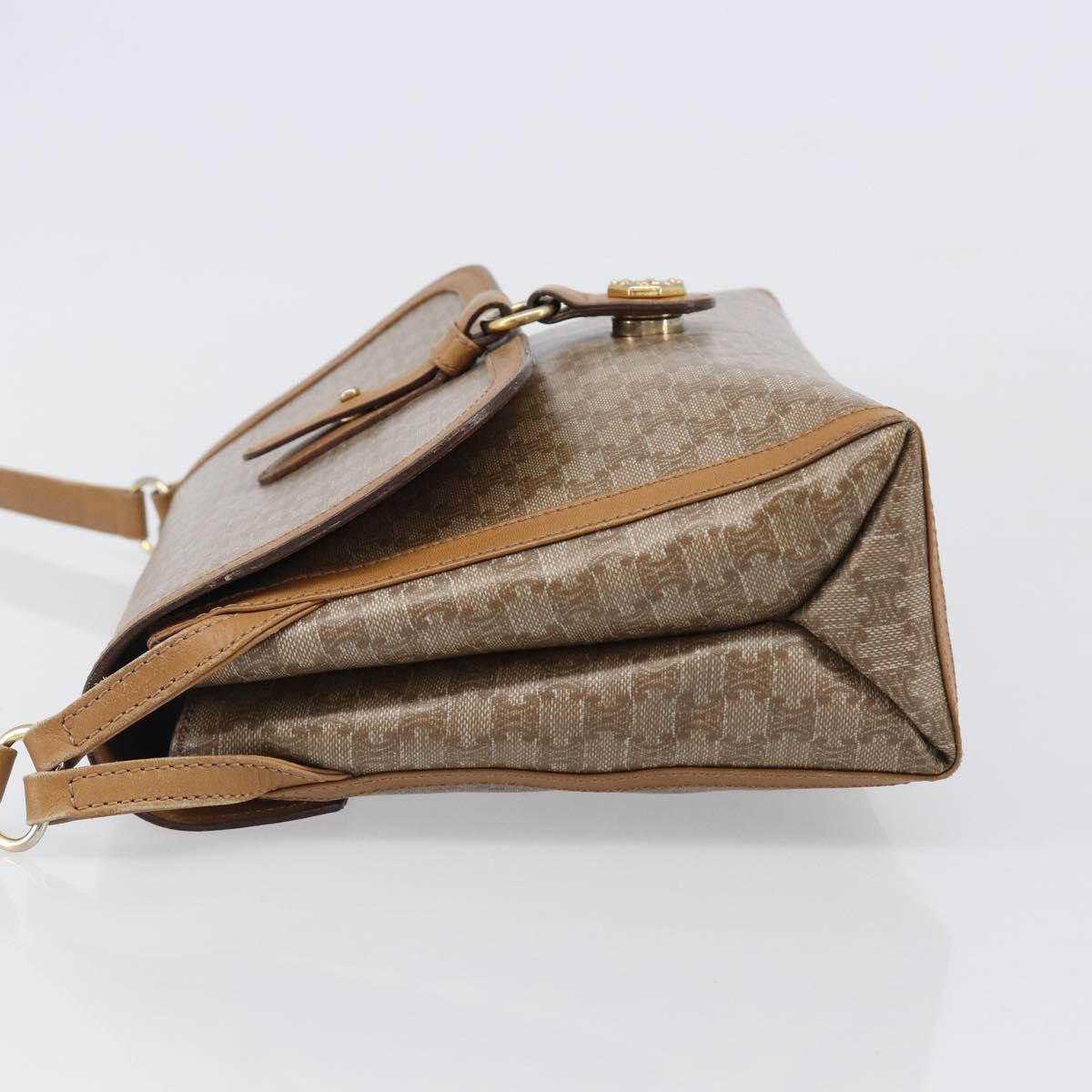 CELINE Macadam Canvas Shoulder Bag PVC Beige Gold Auth ki6828